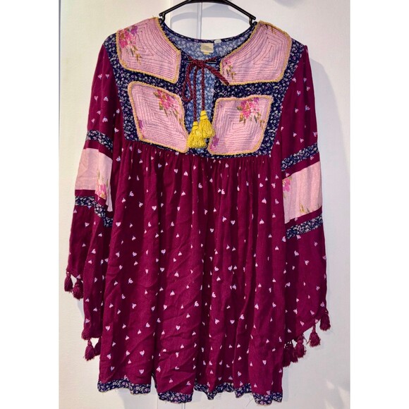 ANTHROPOLOGIE Seen Worn Kept Leavenworth Fringe Patchwork Tunic Dress Small - Picture 2 of 5